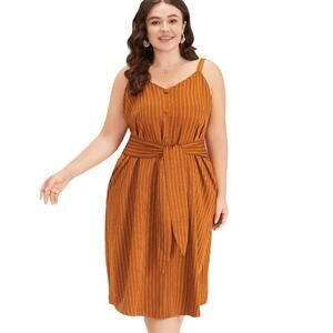 BloomChic Striped Pocket Button Detail Ties Plicated Detail Cami Dress, NWT 10/M